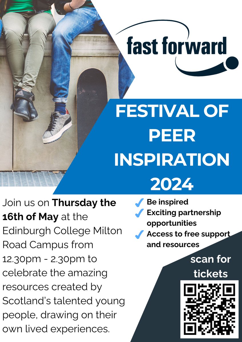 The last few tickets are up for grabs for our Festival of Peer Inspiration on Thursday! 

Our team can't wait to showcase the amazing resources Scotland's talented young people have created. For free tickets email leigh@fastforward.org.uk
#youthwork #Scotland
@edinburghcoll
📷