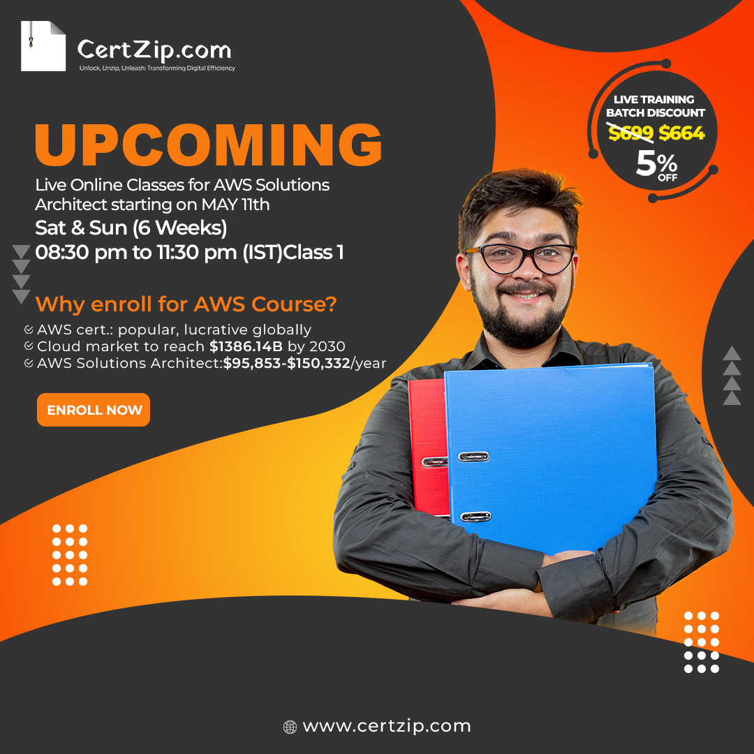Unlock the potential of AWS with our live online classes! Enroll now and save 5% . Don't miss out!
--
Enroll Now: certzip.com
.
.
#certzip #AWS #cloudcomputing #AWSsolutionsarchitect #onlinelearning #AWStraining #cloudtechnology #ITcertification #AWSskills