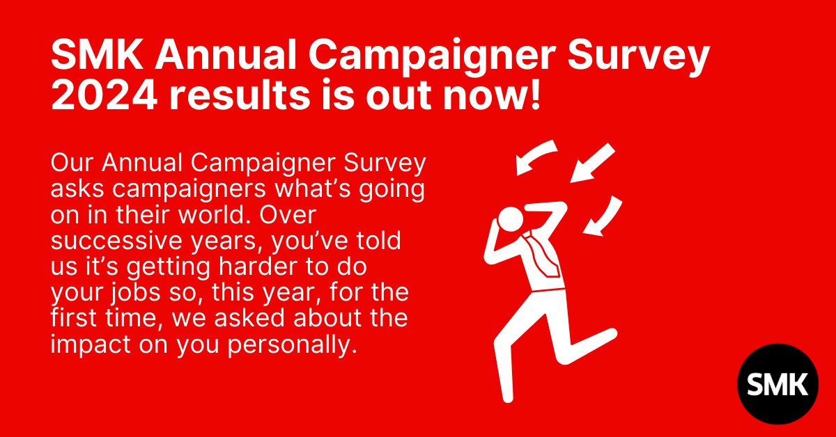 📊Campaigners are facing pressure from all sides - politicians, media, donors, regulators, and their own organisations. Read the highlights in our Under Pressure report here: smk.org.uk/what-we-do/pol… #CampaignersUnderPressure #SMKSurvey2024