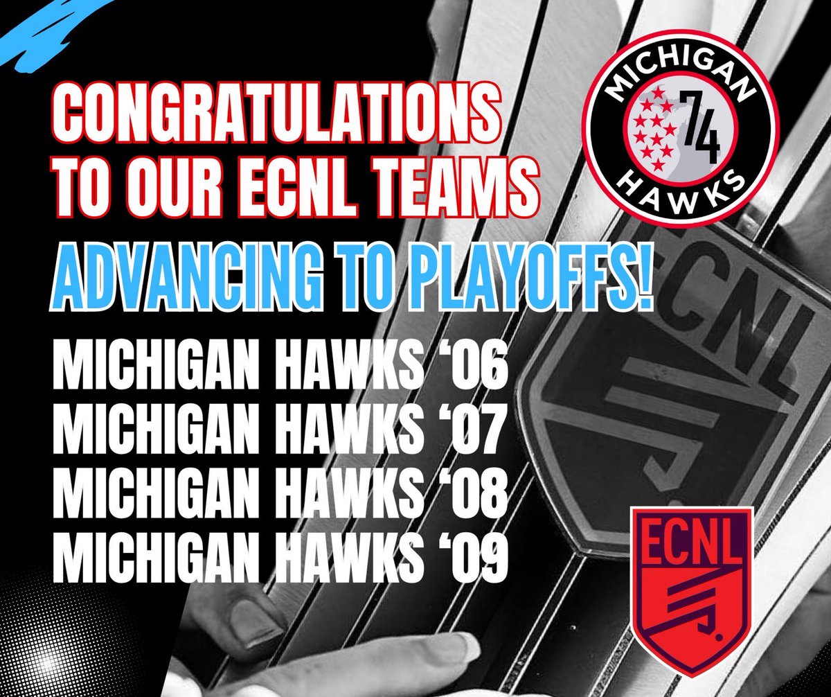 Michigan Hawks (@mihawks1974) on Twitter photo Exciting news! 🎉 Our oldest 4 <a href="/ECNLgirls/">ECNL Girls</a> teams are officially advancing to ECNL Playoffs! More teams still dancing, can't wait to see who joins the list! Only at Michigan Hawks can you always #dreambig <a href="/ImYouthSoccer/">ECNL/GA/Recruiting/College Soccer</a> <a href="/michigansoccer/">Michigan Soccer News</a> <a href="/wearesoccershow/">We Are Soccer ⚽️</a> Exciting news! 🎉 Our oldest 4 <a href="/ECNLgirls/">ECNL Girls</a> teams are officially advancing to ECNL Playoffs! More teams still dancing, can't wait to see who joins the list! Only at Michigan Hawks can you always #dreambig <a href="/ImYouthSoccer/">ECNL/GA/Recruiting/College Soccer</a> <a href="/michigansoccer/">Michigan Soccer News</a> <a href="/wearesoccershow/">We Are Soccer ⚽️</a>