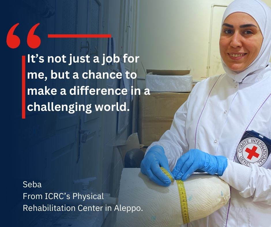 Seba is an ICRC physical rehabilitation specialist. Her dedication & passion bring smiles to her patients' faces, as she contributes with thousands of other ICRC and @SYRedCrescent humanitarian workers in #Syria to keep humanity alive ❤ #RedCrossDay #RedCrescentDay