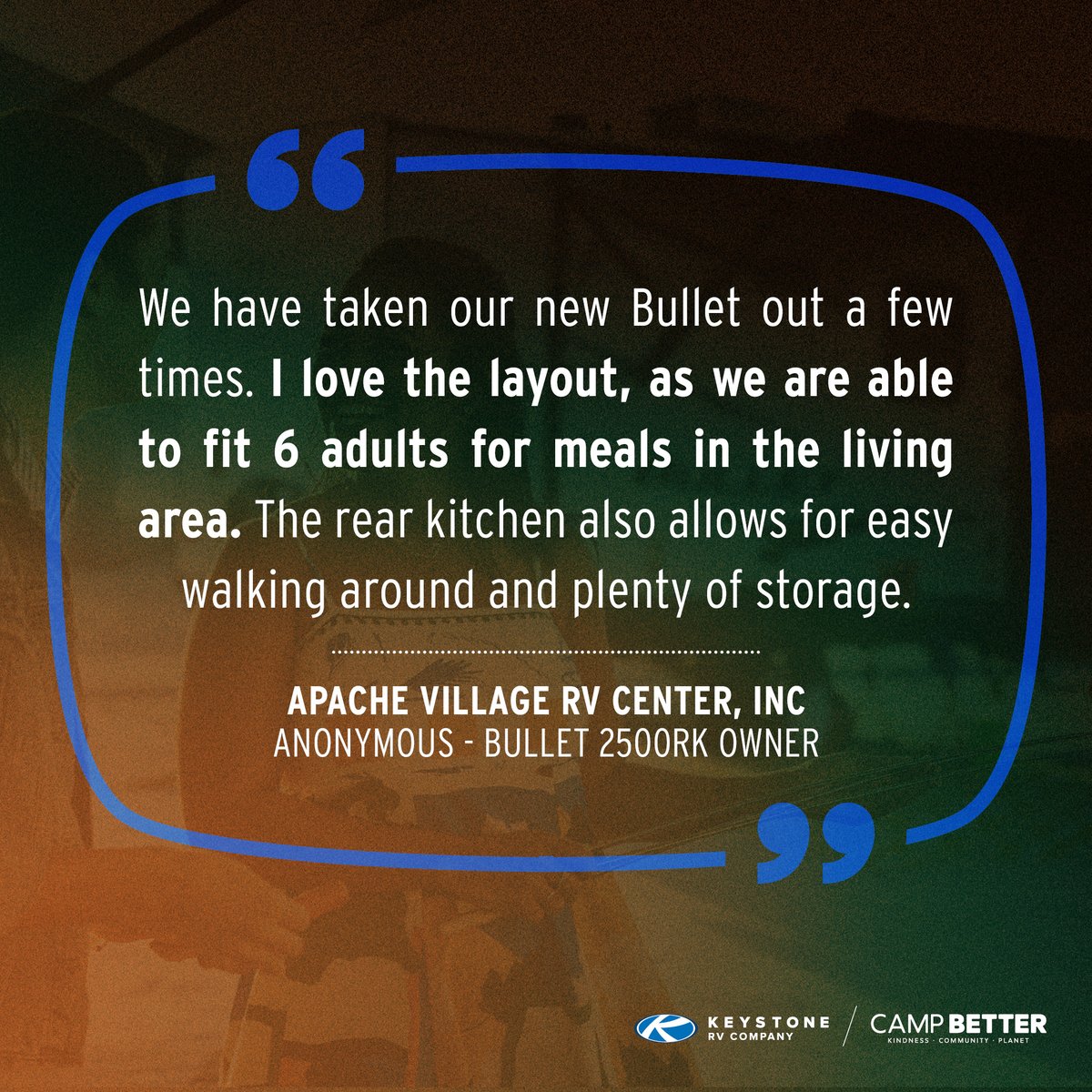 Bullet's distinct bunkhouse models offer features, amenities, and space for everyone in the family! We are thrilled to hear about our owners' positive experiences, and thankful to be a part of their journey 🌟

#KeystoneRV #KeystoneBullet #CampBetter