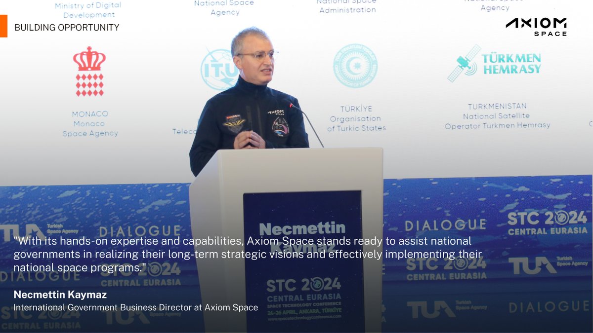 Axiom Space's International Government Business Director, Necmettin Kaymaz, took the stage at the Space Technology Conference in Ankara, Türkiye, emphasizing Axiom Space's expertise in helping nations carry forward their space endeavors. #BuildingOpportunity #AxiomLeads