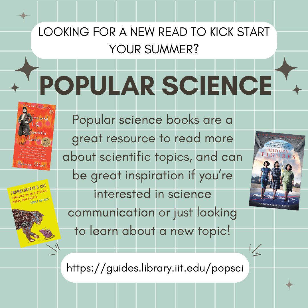 Check out our guide on popular science. Learn more about popular science, what it is, and get recommendations for your next summer read!

guides.library.iit.edu/popsci

#IllinoisTech