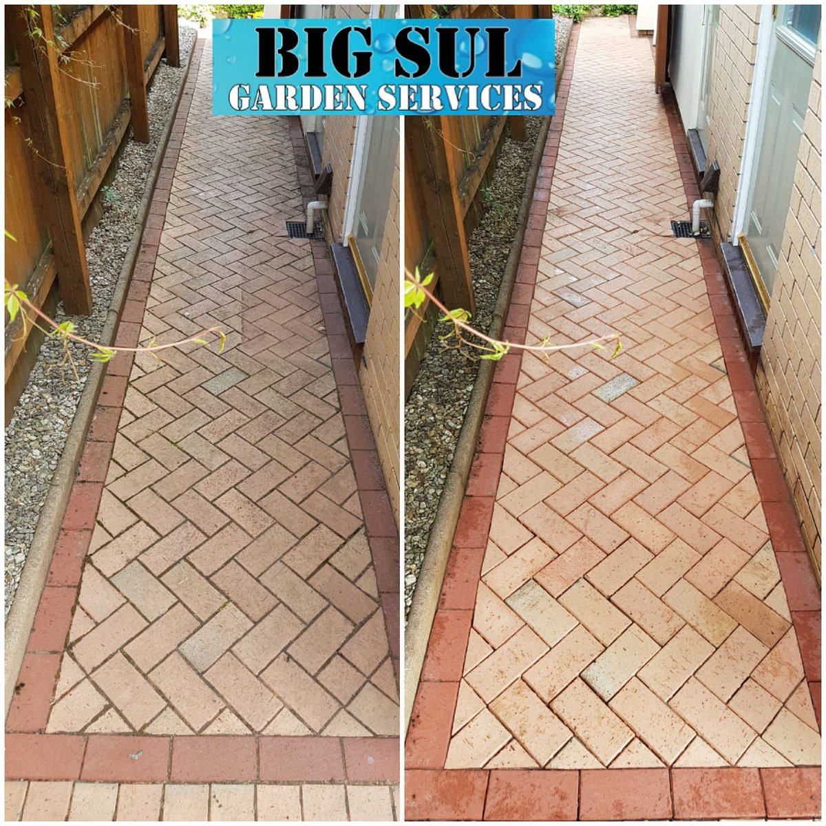 Walkway cleaned for our customer using our pressure washing service. Give us a shout for a quote