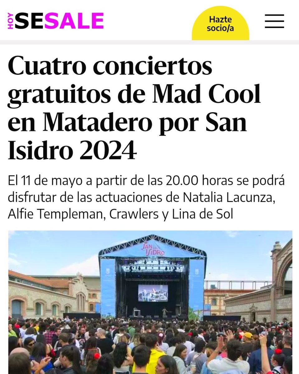 🎶Por segundo año consecutivo, el festival @madcoolfestival contará con un escenario en #MataderoMadrid durante la celebración de las fiestas de #SanIsidro que albergará cuatro conciertos gratuitos el sábado #11MAY. Más, vía @eldiarioes⤵️ eldiario.es/guia-ocio/cuat…