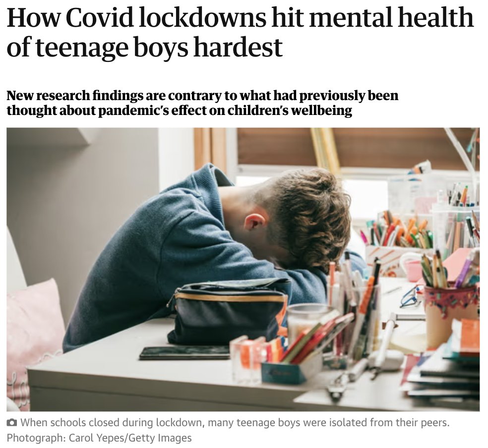 Honestly, I look back with such horror at how young children were treated during lockdown. I won't stop 'banging' on about it, and nor should you. COVID didn't hit the mental health of teenage boys, lockdown did. And we should keep talking about it, or it will happen again.