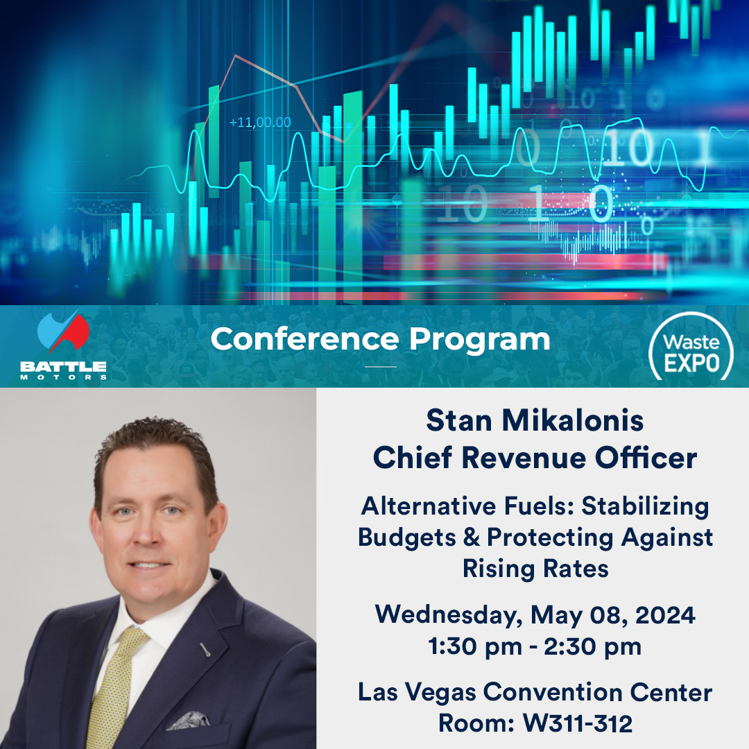 Join us at @Waste_Expo for an enlightening panel on Alternative Fuels featuring Battle Motors’ CFO, Stan Mikalonis! 🚀
📅 Date: Wednesday, May 8th
🕜 Time: 1:30-2:30 PM
📍 Location: Room W311
#WasteExpo2024 #AlternativeFuels #Budgeting #Hedging #Profitability  #BattleMotors