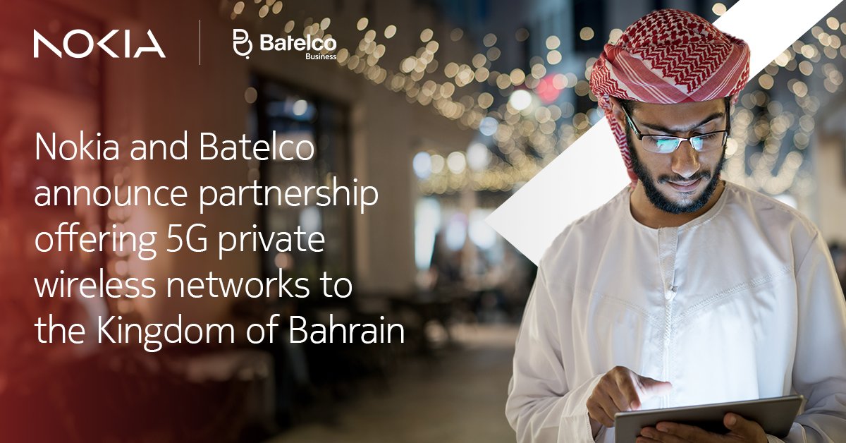 Nokia and Batelco have partnered to provide #5G #privatewireless networks across the Kingdom of Bahrain. This will empower industries in Bahrain to transform #workersafety and increase revenue streams across diverse sectors. Read the PR to know more: nokia.ly/4btHJDc