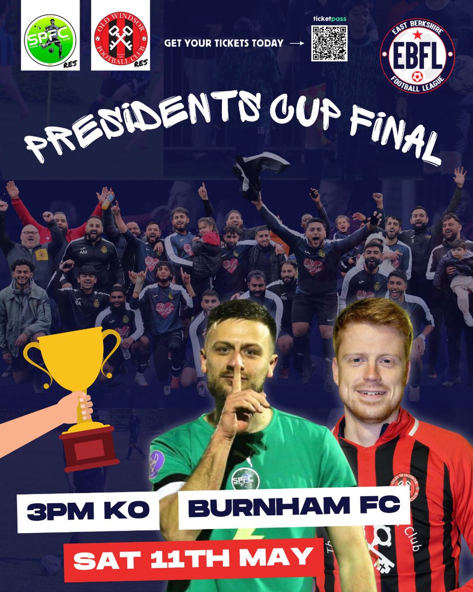 Our attention now turns to Saturday's Presidents Cup Final between @StokePogesFC Reserves & @OldWindsorFC Reserves ⚽️ Get down to @BurnhamFC1878 for some local #NonLeagueFootball 🏆 Who will come out on top in this one? Get your tickets here - i.mtr.cool/zprttktkya 👈🏻 #EBFL