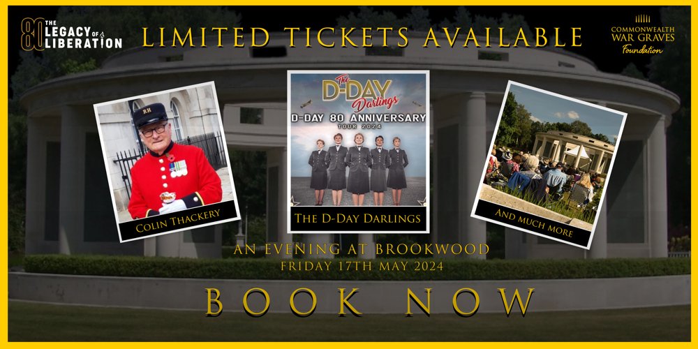 There is still time to book your tickets for an Evening at Brookwood on Friday 17th May!

Book now to see the D Day darlings, Britain's Got Talent Winner Colin Thackery and the Gordon School Pipe and Drums: foundation.cwgc.org/get-involved/e…

#LegacyofLiberation #DDay80