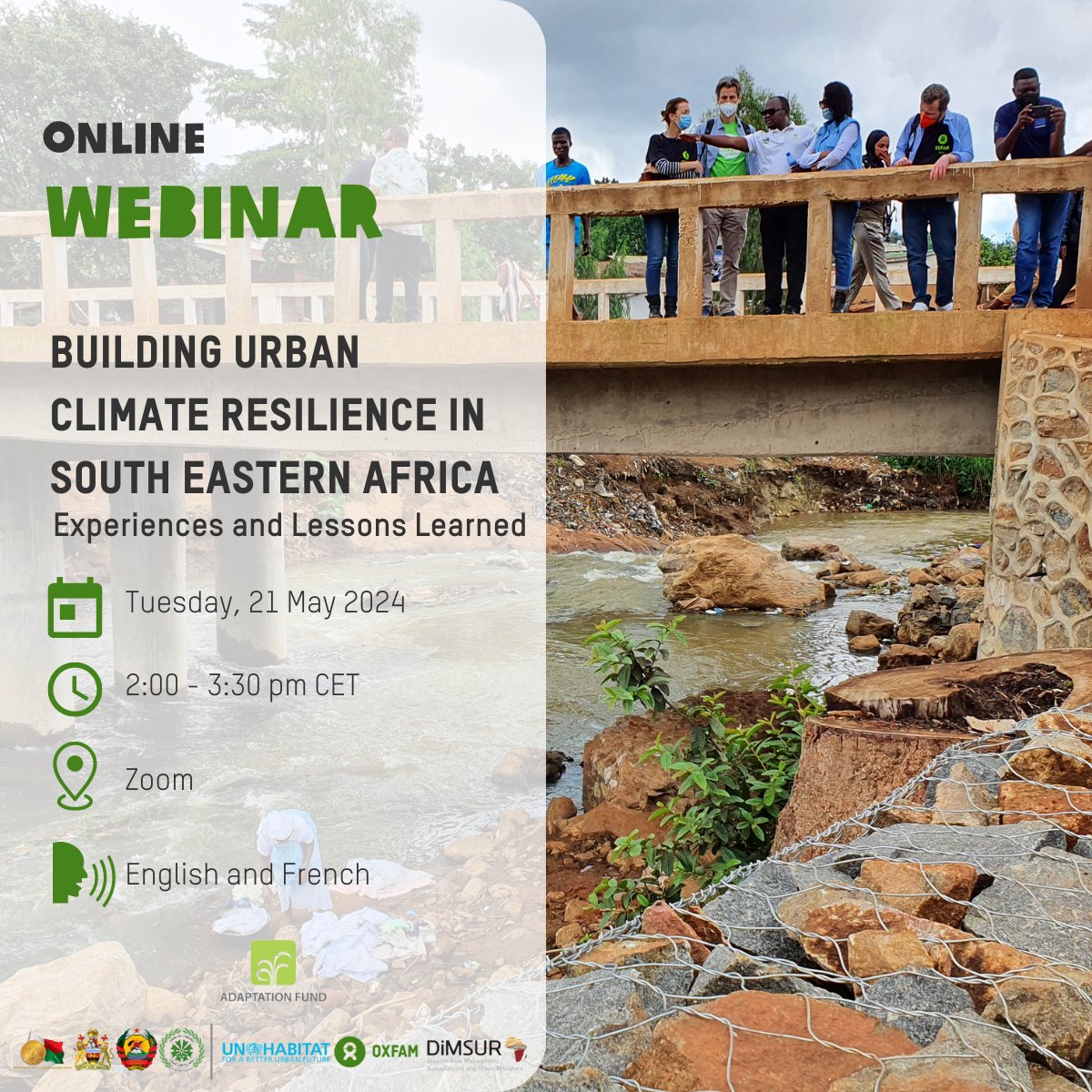 🍃 Join us for a webinar on urban #ClimateResilience ! Learn about our project in South Eastern Africa. From drainage to early warning systems, join the conversation on building a more resilient future. Register now ➡️ us06web.zoom.us/j/83162051949