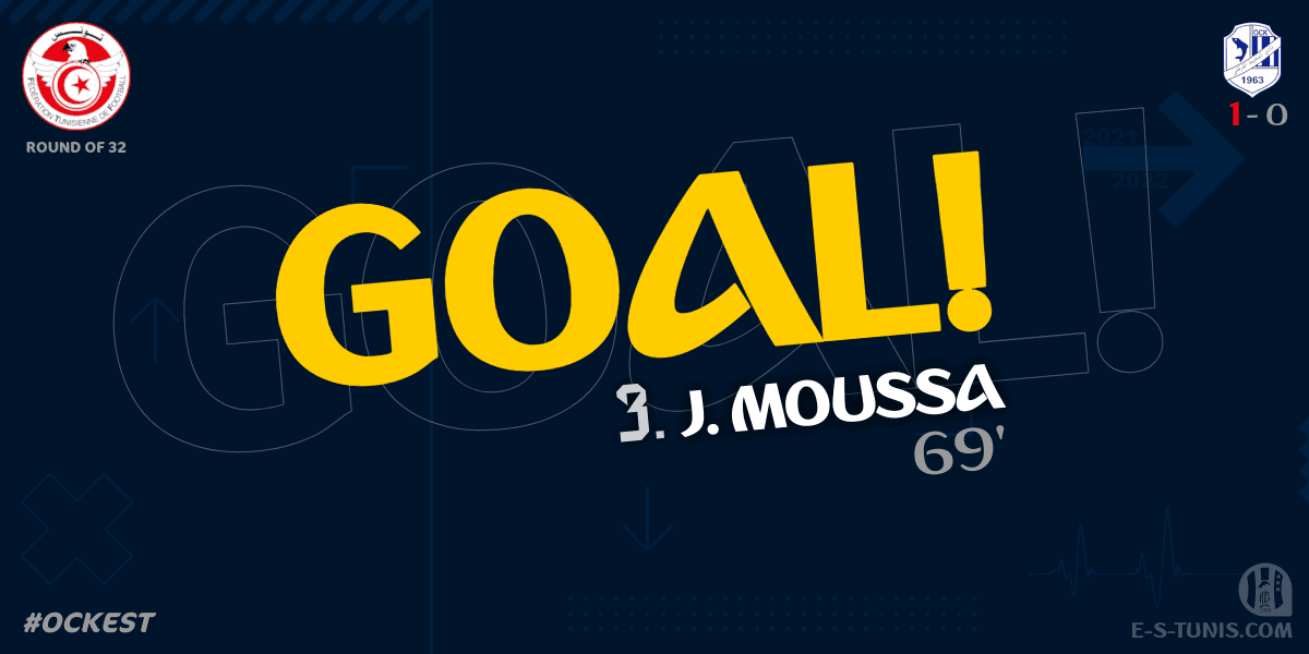 ⏱ 70' | #TunisiaCup🇹🇳 Round of 32 #OCKEST | #OCKerkennah 1⃣-0⃣ @ESTuniscom : ⚽️ J. Moussa (OCK) scores! / هدف / But