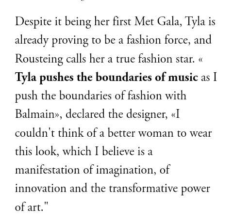 Olivier Rousteing, Creative Director of Balmain, calls Tyla a 'True Fashion Star' in new Vogue article. 'I couldn't think of a better woman to wear this look.'