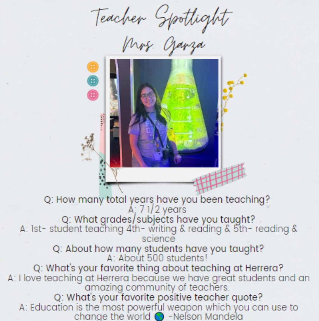 Teacher Spotlight #8: Mrs. Garza🐾
@HoustonISD @TeamHISD 
#TAW #HerrerHuskies #ThankHISDTeachers