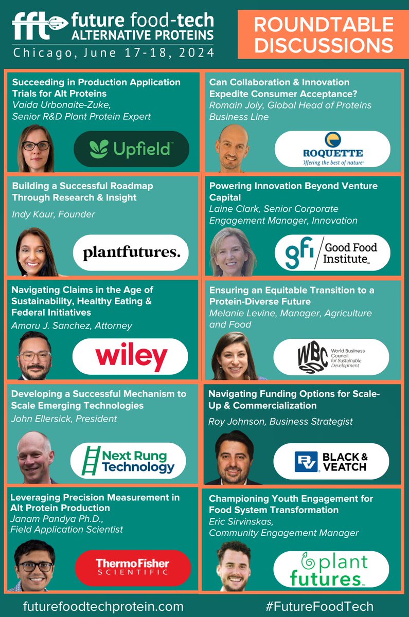 Roundtables Announced for #FutureFoodTech Alternative Proteins in Chicago on June 17-18

With 10 topics to choose from, select the one that excites you most and secure your seat on the day!

Secure your Early Bird ticket to save $300 before TOMORROW: bit.ly/3vrUtex