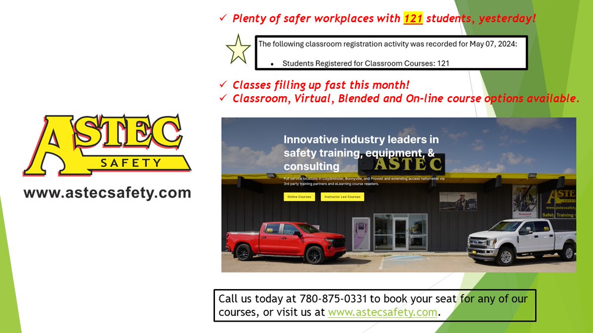 ASTECSAFETY's tweet image. Things are busy everywhere this spring. Pipeline is finished, interest rates stabilized, students are back. Let's get at it! ASTEC is your partner for everything SAFETY! #lloydminster #Provost #bonnyville