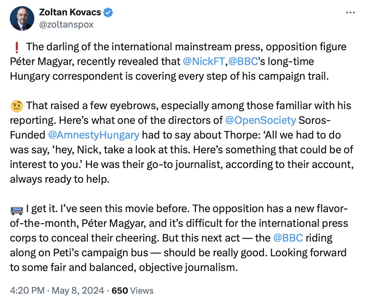 Here's your daily reminder that Orbán's government is not only singling out & waging smear campaigns against Hungarian reporters but also against foreign correspondents, such as the BBC's great @NickFT. He angered Orbán's press guy by simply covering Hungarian domestic politics.
