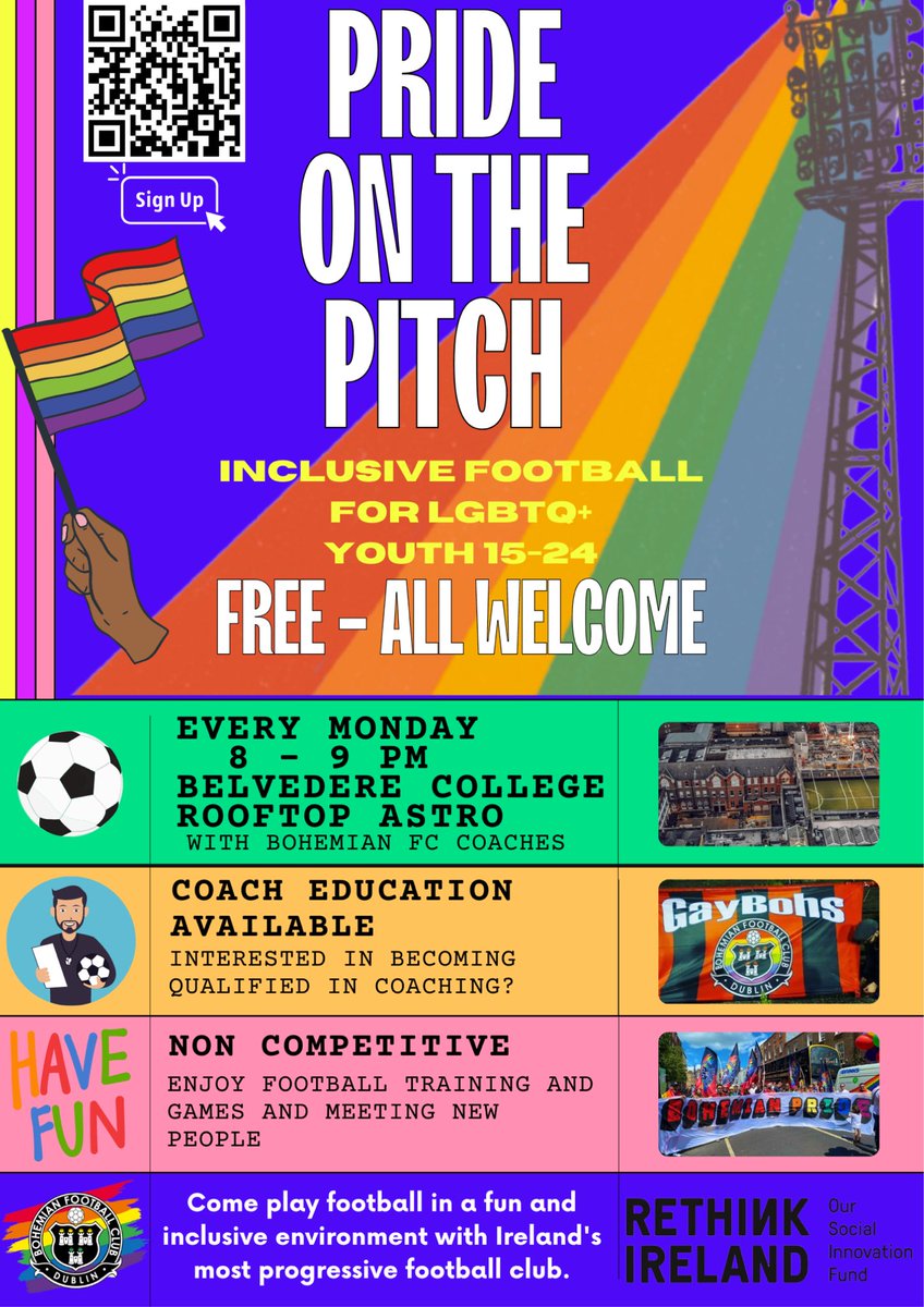 Our Pride on the Pitch project is running Monday evenings 8-9pm in Belvedere College. All Welcome 🔴⚫️ please contact aibhinn.conway@bohemians.ie to sign up or for more info ⚽️
