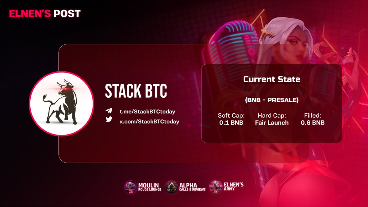 The team of @StackBTCtoday has been around my places since Nov. 2022🧐 Now starting a #memecoin on #BinanceSmartChain with a presale set on @pinkecosystem👇 #BTC rewards, decent marketing planned and SC met✅ FULL DETAILS t.me/moulin_rouge_l… 💰TG: t.me/StackBTCtoday