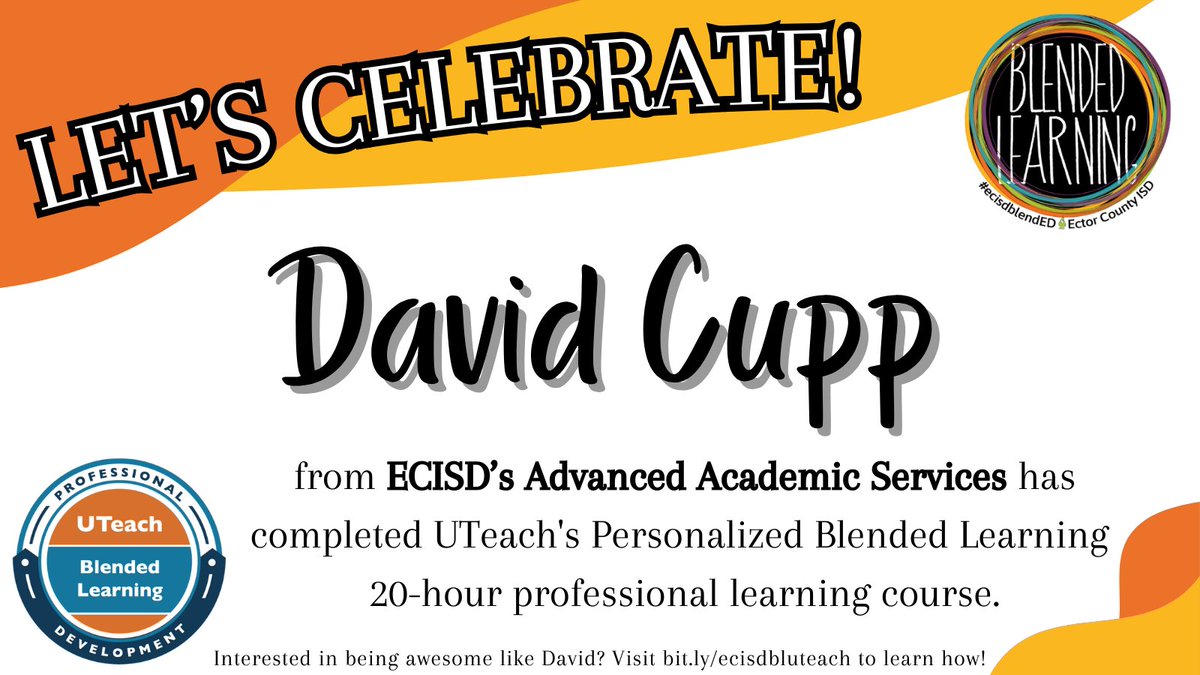 New course completion alert!📣📣📣@EctorCountyISD teacher-leaders took on @UTeachPD’s Personalized BL course! Let’s celebrate their hard work in advocating for #blendedlearning! 🥳 #ECISDblendED #ECISDProud #ECISDblendedleaders @AAS_ECISD @TechECISD @ECISD_T2L @davidcupp23