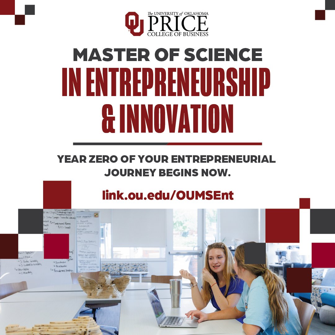 Designed for professionals, entrepreneurs and innovators with the hunger to build and scale new businesses. Say hello to @uofoklahoma's 𝐌.𝐒. 𝐢𝐧 𝐄𝐧𝐭𝐫𝐞𝐩𝐫𝐞𝐧𝐞𝐮𝐫𝐬𝐡𝐢𝐩 & 𝐈𝐧𝐧𝐨𝐯𝐚𝐭𝐢𝐨𝐧. bit.ly/3QzXfpc | #FutureProven