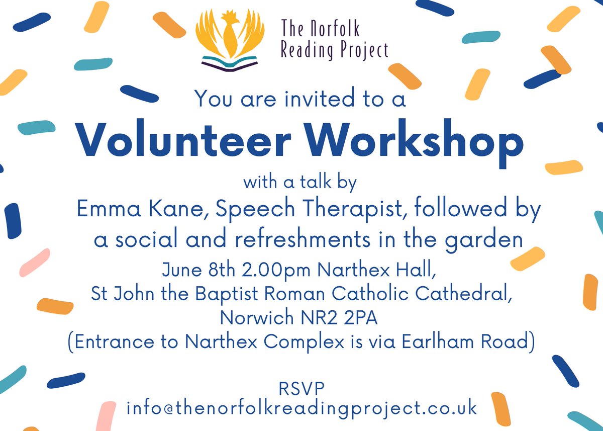 Coming soon for all volunteers. Don’t forget to book your place. We are trying a new venue and hope to have tea and cake after in the garden if the weather is fine. #thenorfolkreadingproject #literacy #speechtherapy #norfolk #norfolkschools #phonics