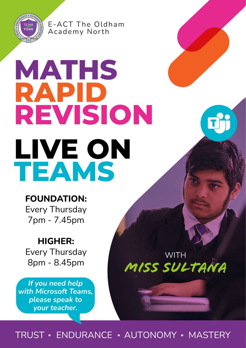 ‘Over 60 students joined the live session with Miss Sultana last Thursday. The students who showed up showed true autonomy and dedication towards their revision. Please join Miss Sultana again for another session revising Key topics to secure your target grade’