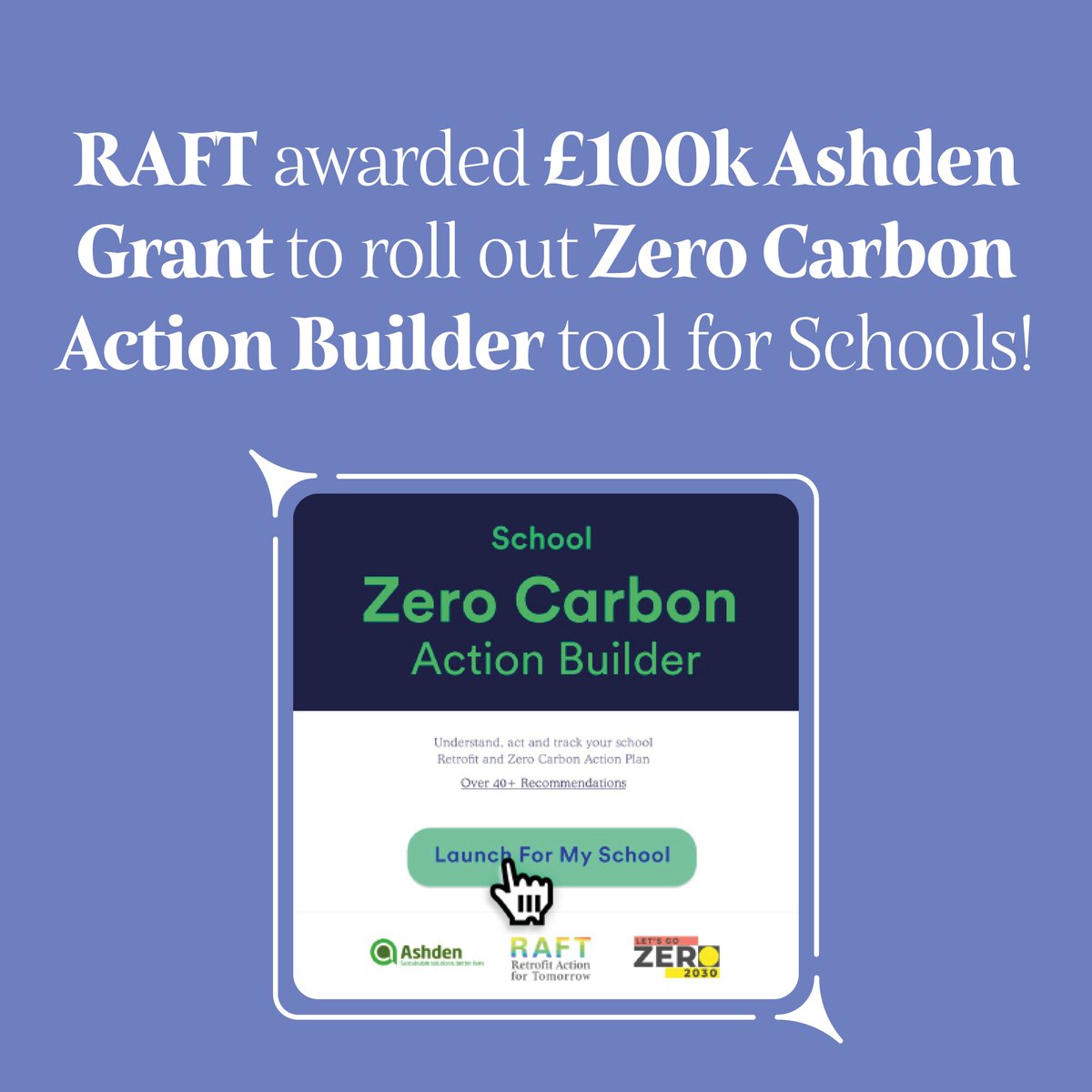 📌RAFT are delighted to have been selected by Ashden LetsGoZero, as 1 of 5 incredible projects to receive £100k grants! Our new platform will integrate our deep retrofit experience in an accessible & scalable tool empowering schools & school-estates toward practical action.