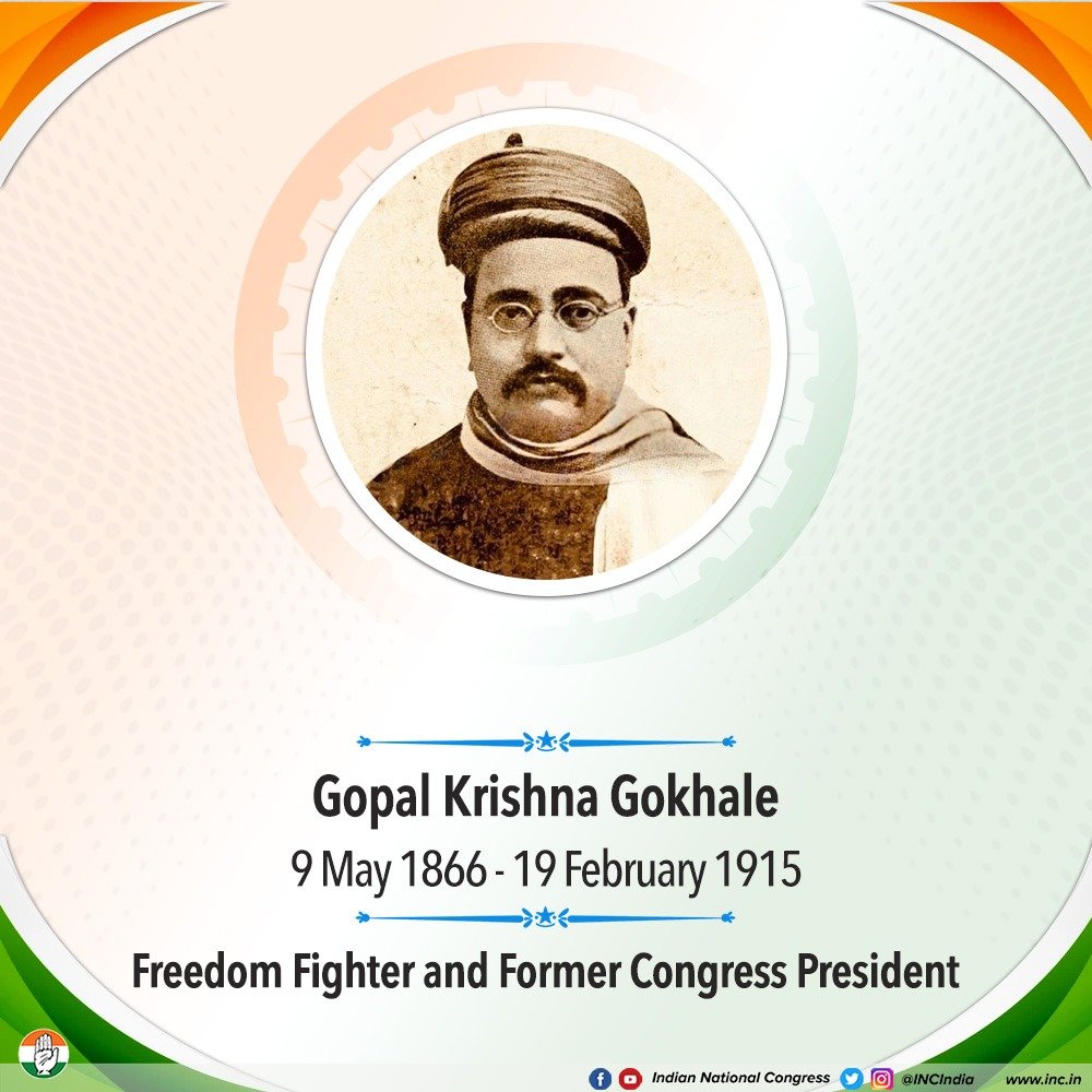 Our tributes to freedom fighter & former Congress President, Gopal Krishna Gokhale. A stalwart from the moderate faction, he was an extraordinary orator and a fervent nationalist.

He left behind a legacy of selfless service and also played a monumental role as Gandhiji's mentor.