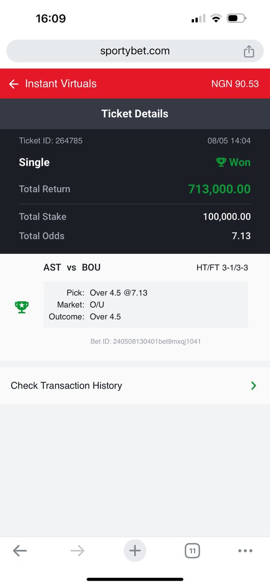 Look at me looking for money to stake befuse game…. I lost easy 100m here. 3 consecutive wins worth over 100m if played with seriousness ….. all of them played over 5.5 😩