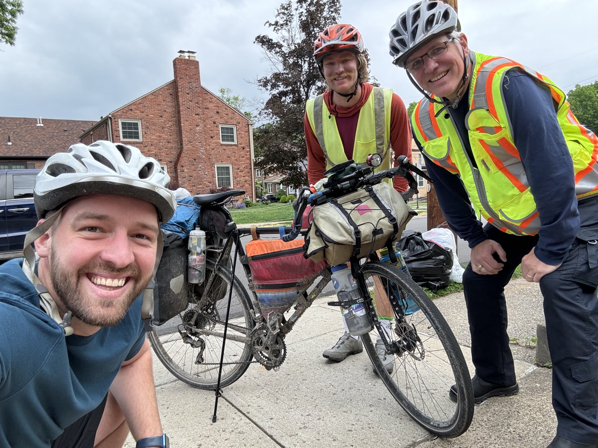 Yesterday, cyclist Spencer McCullough rode through Lebo on his journey to visit EVERY national park in the continental U.S. He hopes his journey will raise awareness for climate activism. 🚵 📷L to R: Chad Littlefield, Spencer McCullough, Andrew Flynn