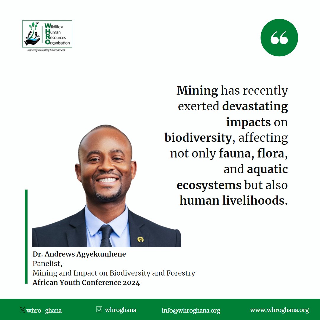 Some quotes from Dr. Andrews Agyekumhene from the just-ended #AYC2024 during a panel discussion on 'Mining and its Impact on Biodiversity and Forestry' 'Until the laws... are made to bite harder, the future of the youth will be robbed by mining.' 1/4 #WeAreGathering #AYConNREG