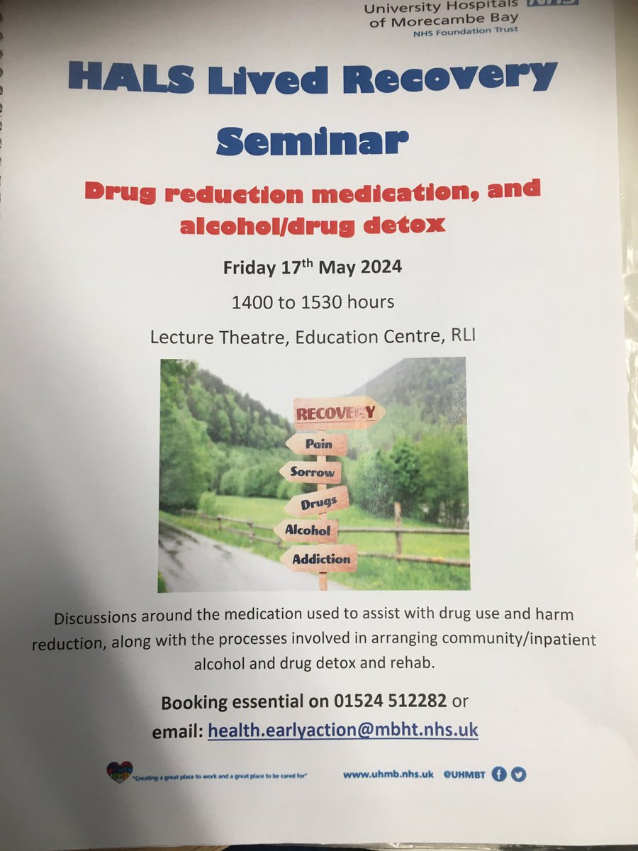 This month’s Recovery Seminar will have a focus on detox medication. Open to all. ⁦@aaroncumminsNHS⁩ ⁦@2soprano⁩ ⁦@Harmony_Ninja⁩ ⁦@TheThewell2⁩ ⁦@RRR_LUF⁩ ⁦@Stevie5667⁩ ⁦@lvwearing⁩ ⁦@caron_graham⁩ ⁦@acornrecovery⁩