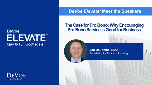 Are you attending #DeVoeElevate2024? Don't miss FFP's session on why #probono can be a powerful tool for talent recruitment, retention, and professional development. See you tomorrow, May 9th at 11:30am MST!