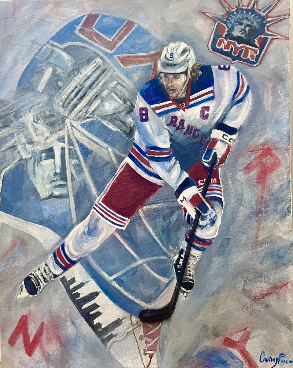 Anyone want their favorite #nhl player or any other sports player painted?? Send me a dm!! #rangers #art #sportsart #commissionart #hockey