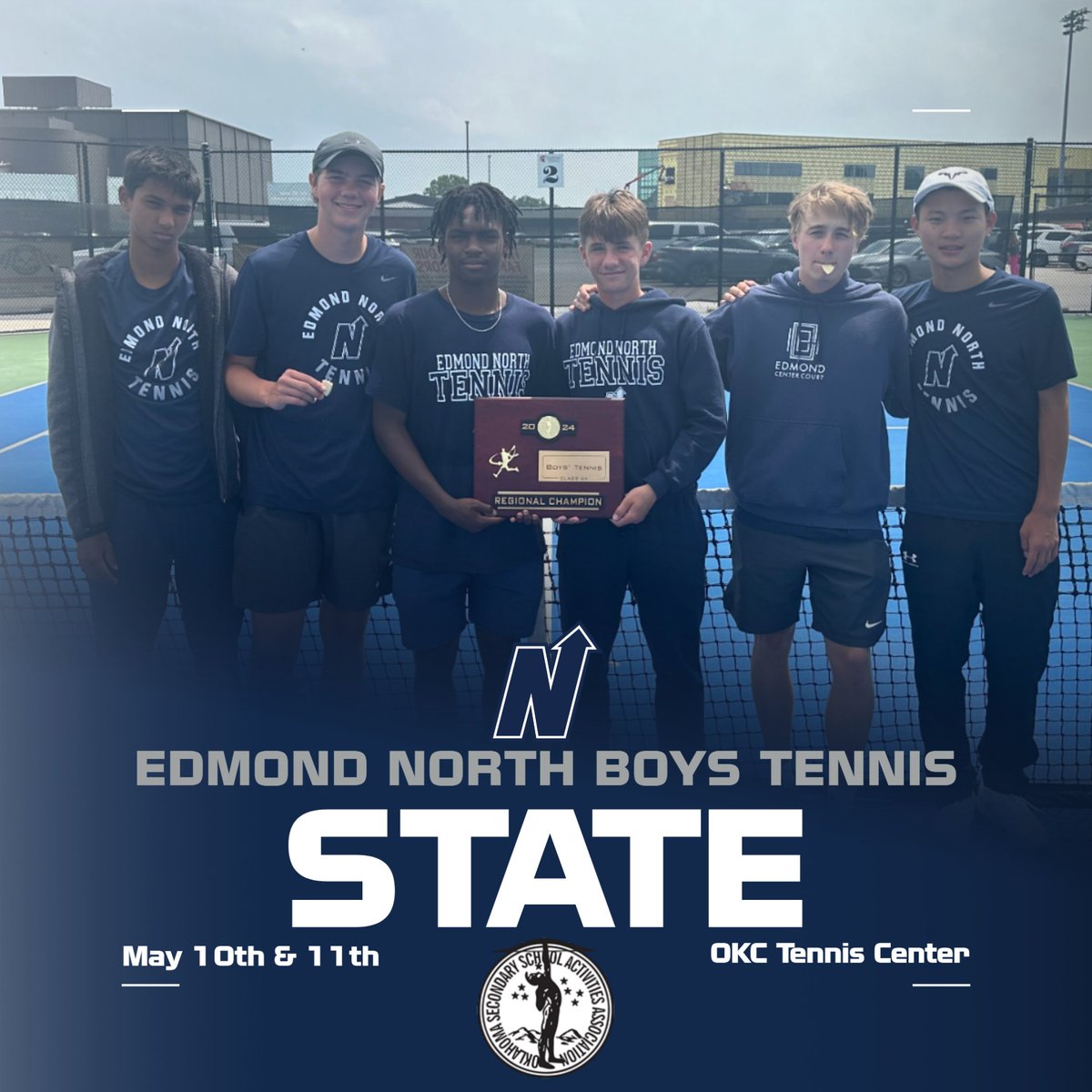 Edmond North Boys Tennis will be in action in the 2024 OSSAA 6A State Tennis Tournament starting Friday at the OKC Tennis Center. #HuskyNation #uN1ty @ENHSTennis