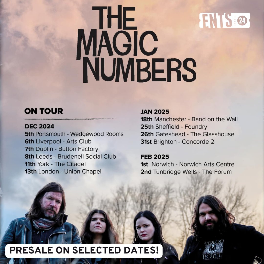 🎶 PRESALE ALERT! 🎸 @themagicnumbers are hitting the road this winter, and you can get tickets two days early for selected dates from ents24.com! 🎟️ Tickets for Leeds, London, and Manchester are available NOW 👉 ents24.com/uk/tour-dates/… #TheMagicNumbers #LiveMusic