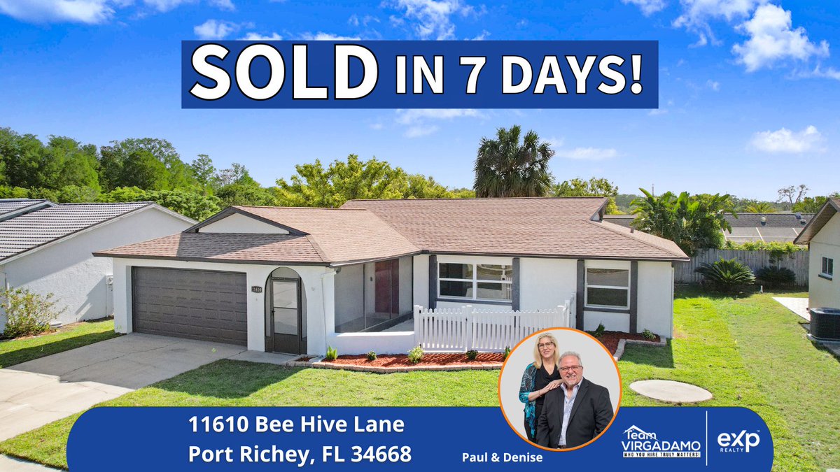 TeamVirgadamo's tweet image. Exciting news! 11610 Bee Hive Lane in Port Richey has just closed, thanks to the savvy marketing by Paul &amp;amp; Denise Virgadamo. Sold in just 7 days! Curious about the sale? Contact us for details. #RealEstate #PortRichey #FastSale #teamvirgadamo