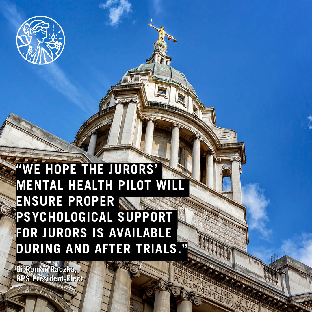 If you follow us, you'll know we've been talking about the importance of psychological support for jurors for a little while. So, today's announcement that the govt are launching a new jurors’ mental health pilot is welcome news. Hear from @romanpsych 👉 bps.org.uk/news/bps-welco…