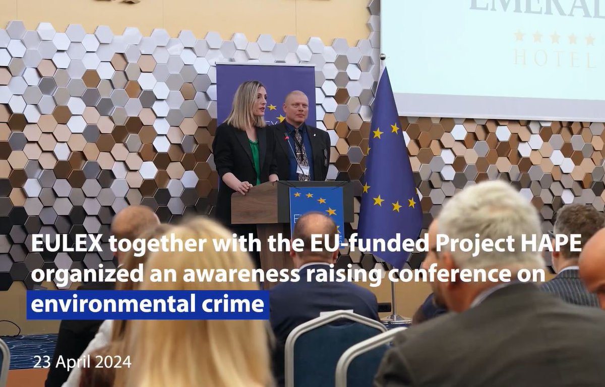 On the occasion of the 🌳 #earthweek in coop w/ the EU-funded Project HAPE we organized an awareness raising conference on environmental crime, bringing together representatives from Kosovo institutions & international speakers. 👉 Learn more & watch 📽️: eulex-kosovo.eu/?page=2,11,2892