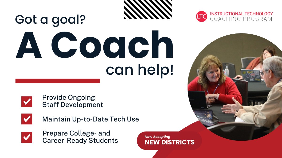 Got a strategic goal? An instructional tech coach can help check it off! ✅ Add a part-time coach before the upcoming school year to: 🌱 Provide Ongoing Staff Development 🆕 Maintain Up-to-Date Technology Use 👩🏽‍🎓 Prepare Students for College & Careers 🔗 ltcillinois.org/services/coach…
