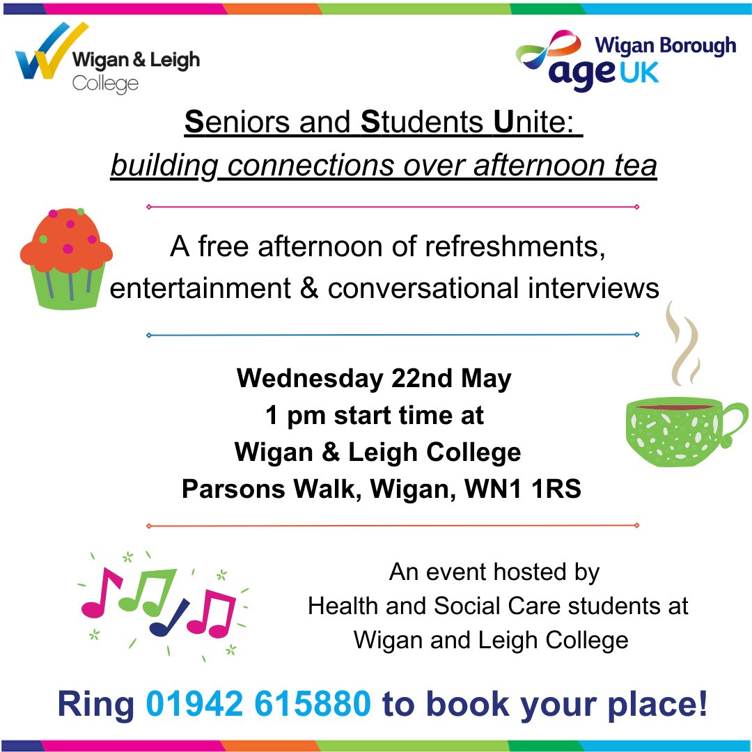 Join us for the Seniors and Students Unite Event! Space is limited for this event, so be sure to reserve your spot by sending us a message or calling our office at 01942 615880.