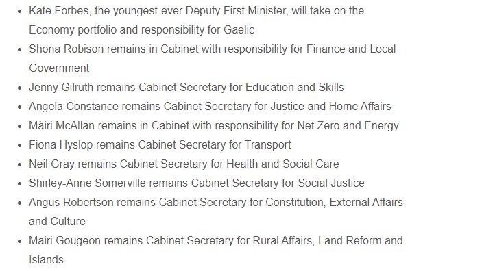 The Scottish Government Cabinet has been confirmed: