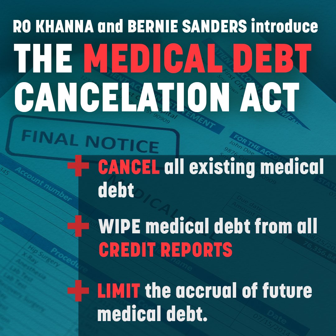 BREAKING: @BernieSanders and I just introduced a bill to CANCEL all medical debt. 40% of Americans report carrying medical debt, and 25% say they have skipped health care due to costs. The consequences are devastating.