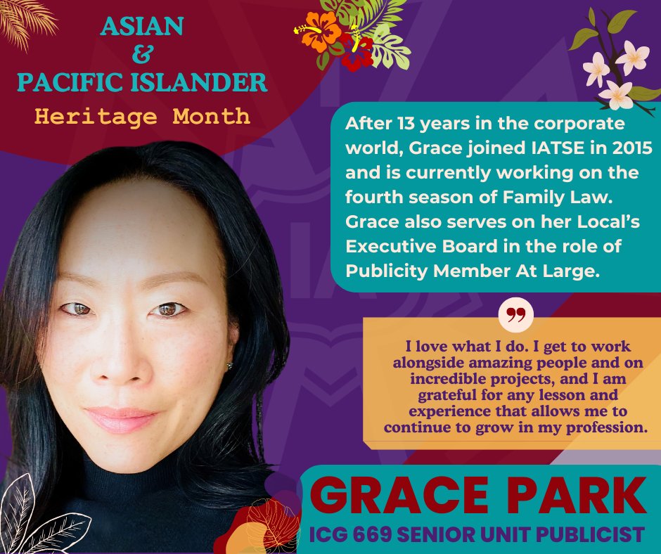 Meet our first #APIHeritageMonth spotlight, proud @ICG669 Publicist, Grace Park. Grace is a leader within her Local and an advocate for workers' rights. Grace we’re proud to have you in our IA family #1u