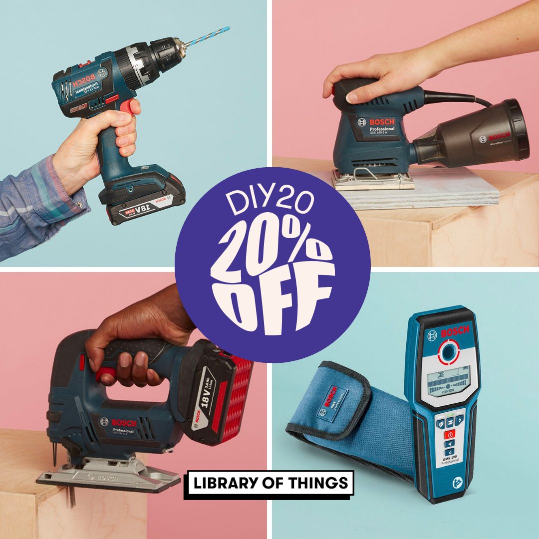 Camden Council (@camdencouncil) on Twitter photo Got some DIY projects on your list and looking for an affordable way to get hold of tools? Save 20% when you book the drill and multi-detector together or the sander and saw from <a href="/libraryofthings/">Library of Things</a>.
Use code DIY20 at the check out. (Valid until 16/05/24): libraryofthings.co.uk/catalogue/brow… Got some DIY projects on your list and looking for an affordable way to get hold of tools? Save 20% when you book the drill and multi-detector together or the sander and saw from <a href="/libraryofthings/">Library of Things</a>.
Use code DIY20 at the check out. (Valid until 16/05/24): libraryofthings.co.uk/catalogue/brow…