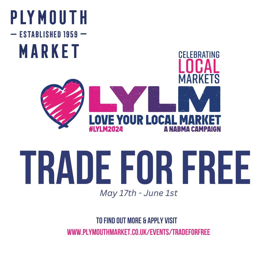 Free Trading this May at Plymouth Market 📣 As part of the #LoveYourLocalMarket celebrations this year, #PlymouthMarket is offering free trading space for two whole weeks!! Full details here - zurl.co/0FSl @plymouthcc @JCPinPlymouth