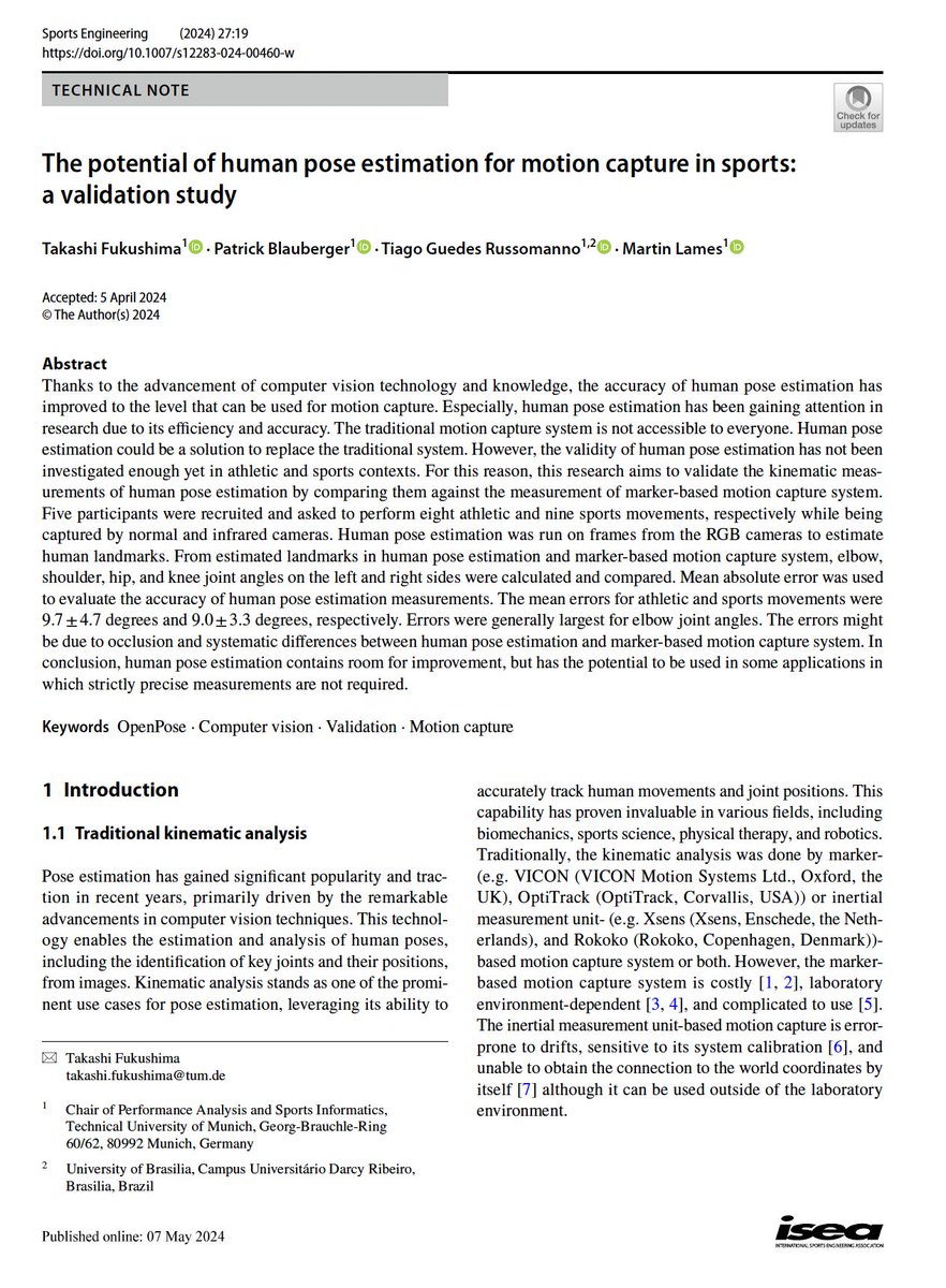 Check this article 'The potential of human pose estimation for motion capture in sports: a validation study' buff.ly/3ybeaIu #motioncapture #sportscience #motioncapture #sportsengineering #sportstech