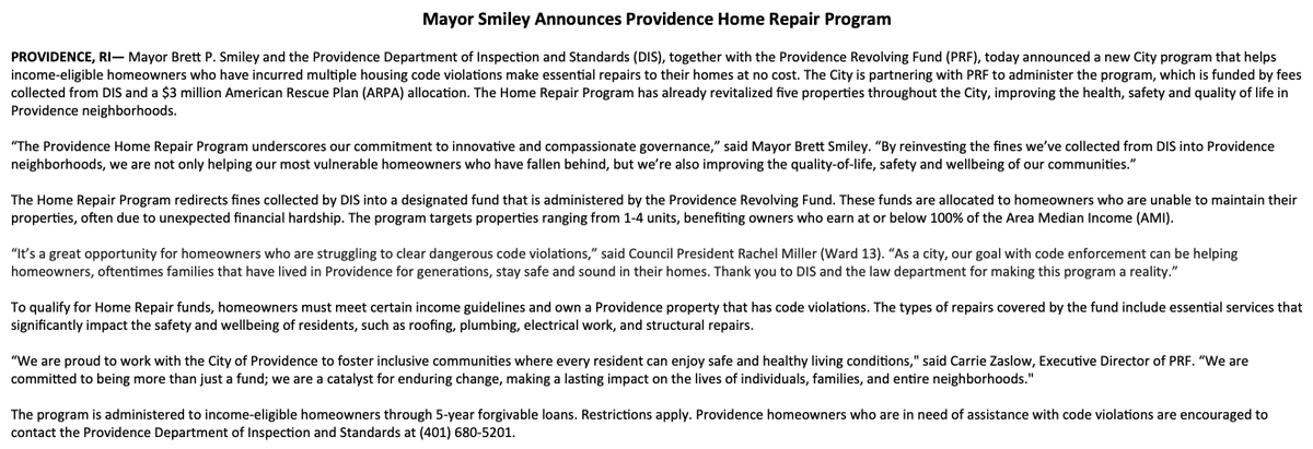 Quick to get this out: Providence Home Repair Program to be announced... #Providence - pass it on to those in need.